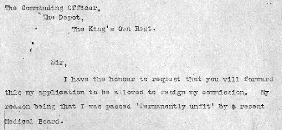 William applies to resign from the Army 7th May 1919